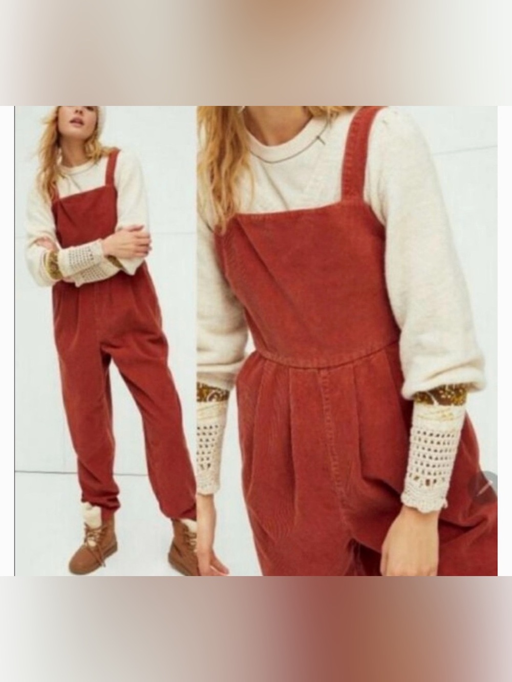 Free People Rust Red Corduroy Overalls New Josephine Corduroy‎ Jumper Large